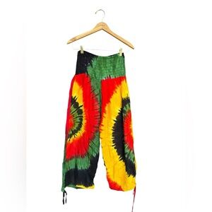 Handmade Tie Dye Multicolor Rayon Rasta Boho Pants Stretchy One Size Hippie Yoga